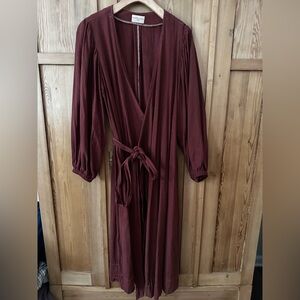 Honeydove Vintage raw silk wrap dress Redwood
